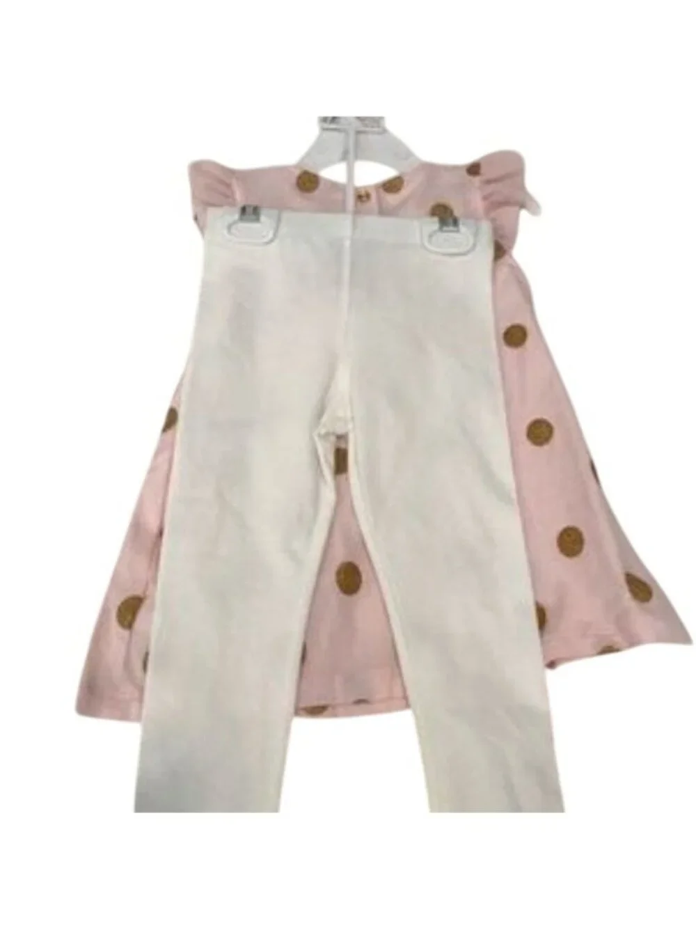 Catherine Malandrino Pink & Gold Polka Dot Dress With Ivory Leggings